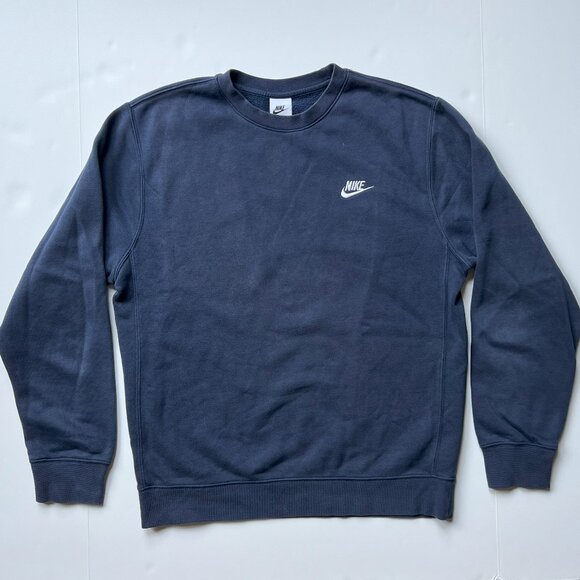 NIKE Club Fleece Sweatshirt Men's Size Small NAVY Crew Neck Athletic EUC BV2662 - Picture 3 of 8